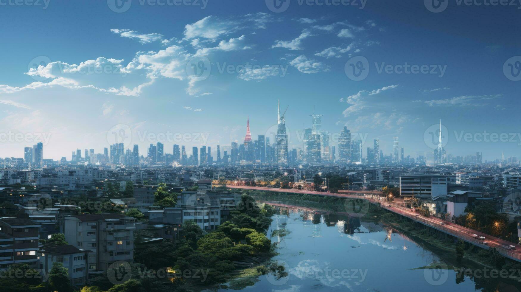 Night cityscape. Modern city. Generative AI photo