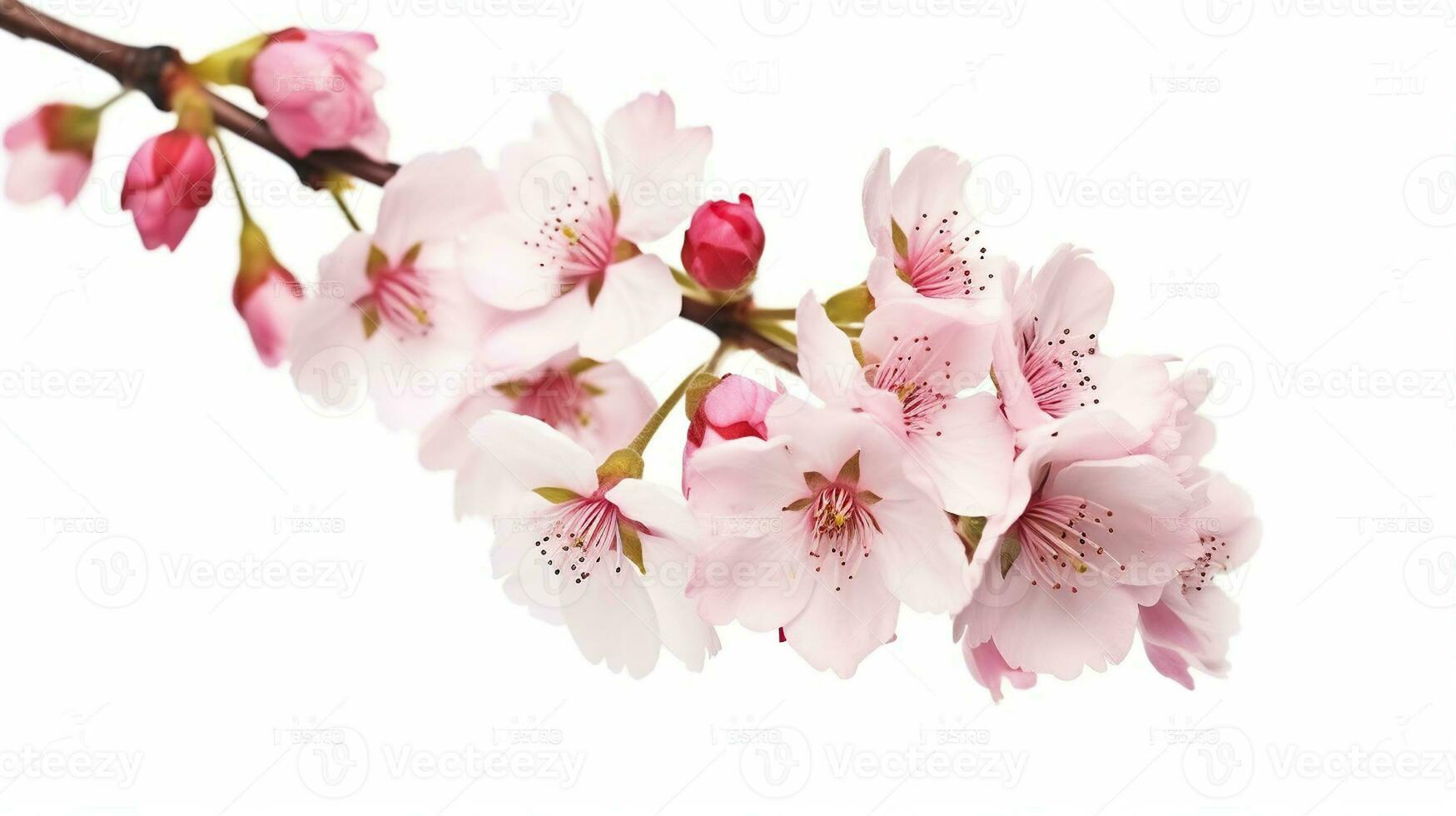 Sakura spring blossoms over white background. Generative AI photo