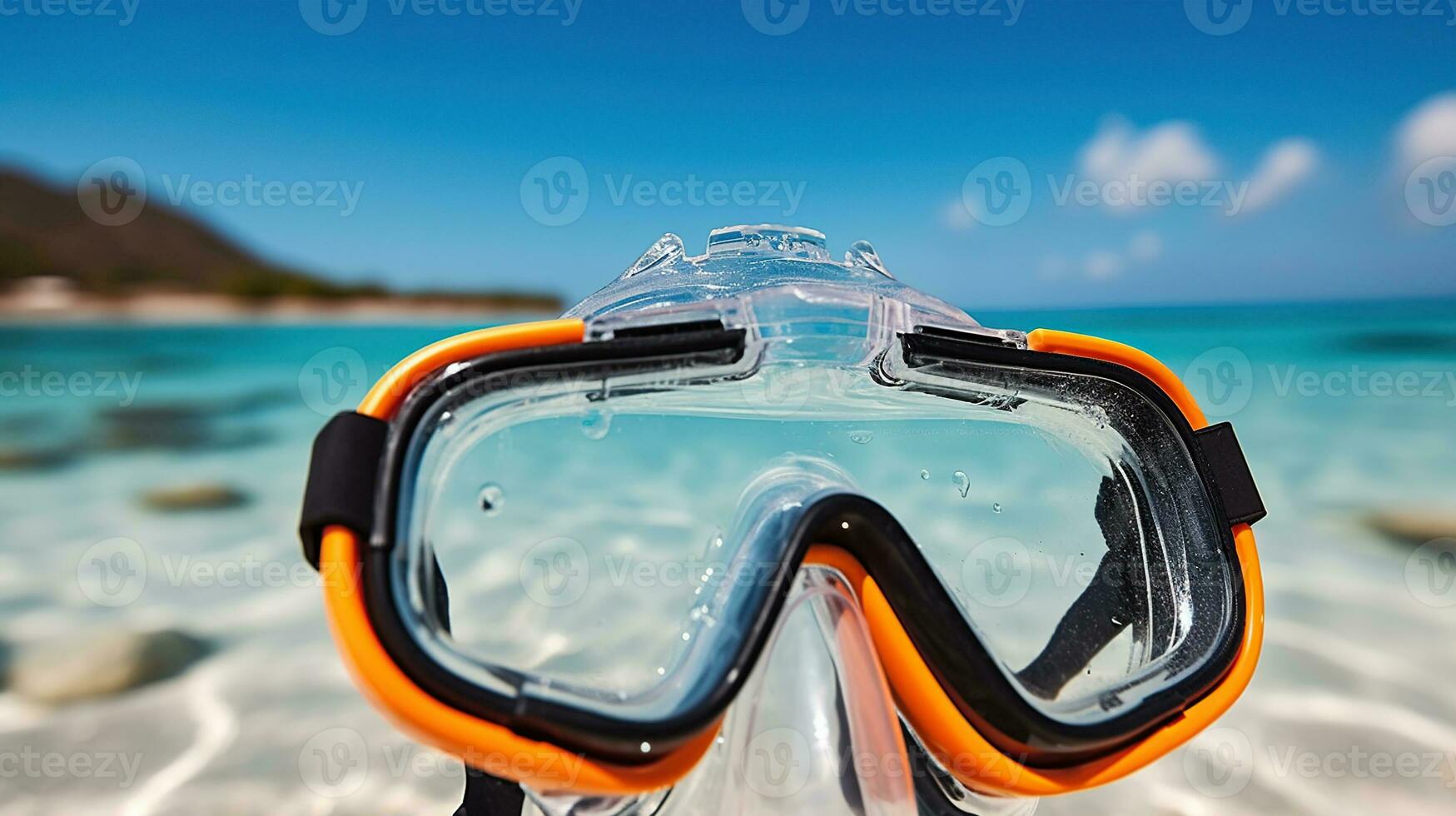 Snorkel Equipment with Beach and Sky Backdrop. Generative AI photo