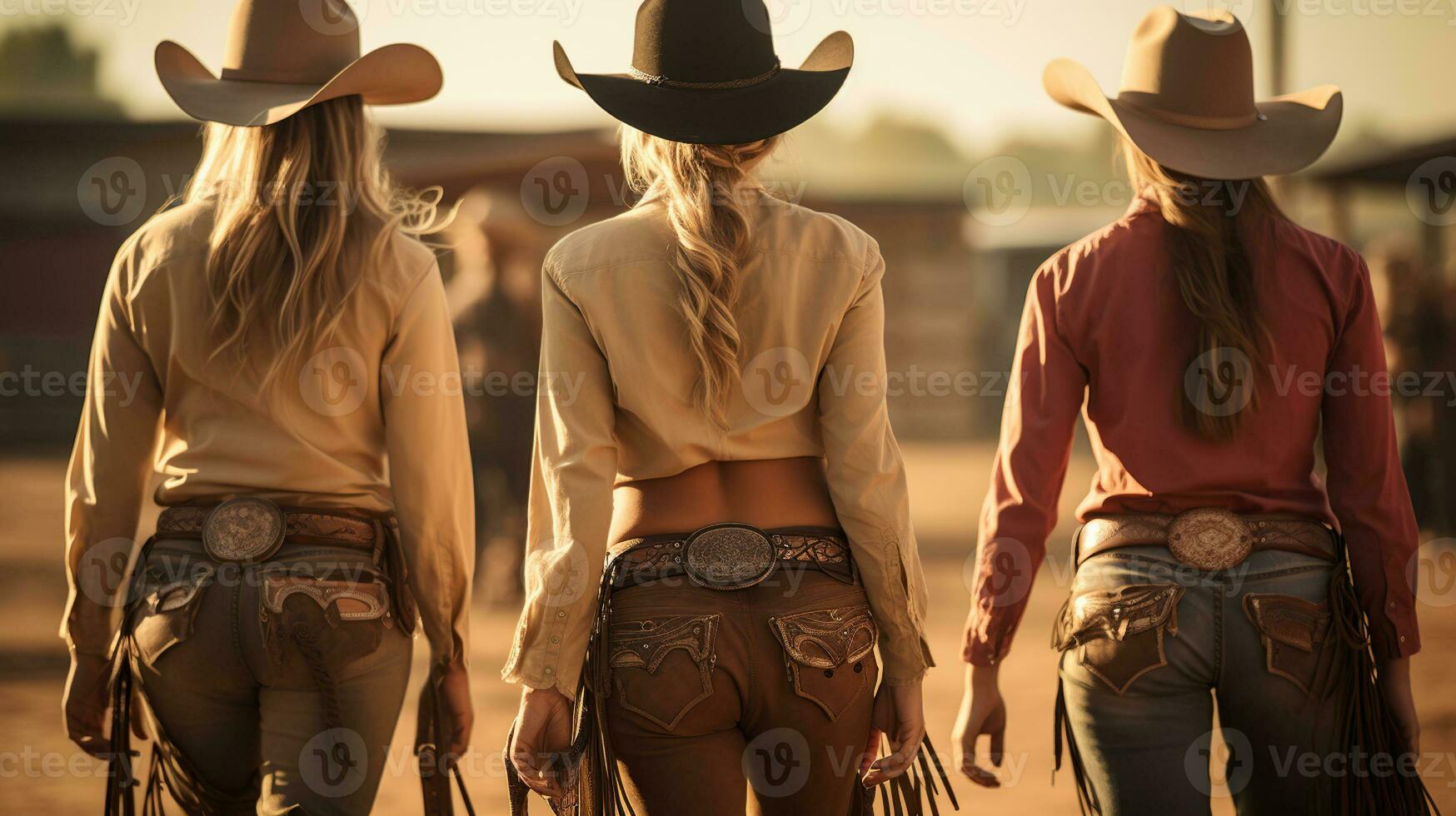 Cowgirls Preparing for Rodeo Action. Generative AI photo