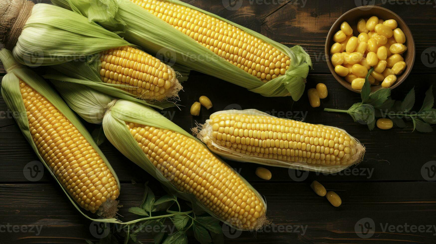 Fresh uncooked corncob. Clean eating habits. Close up. Generative AI photo