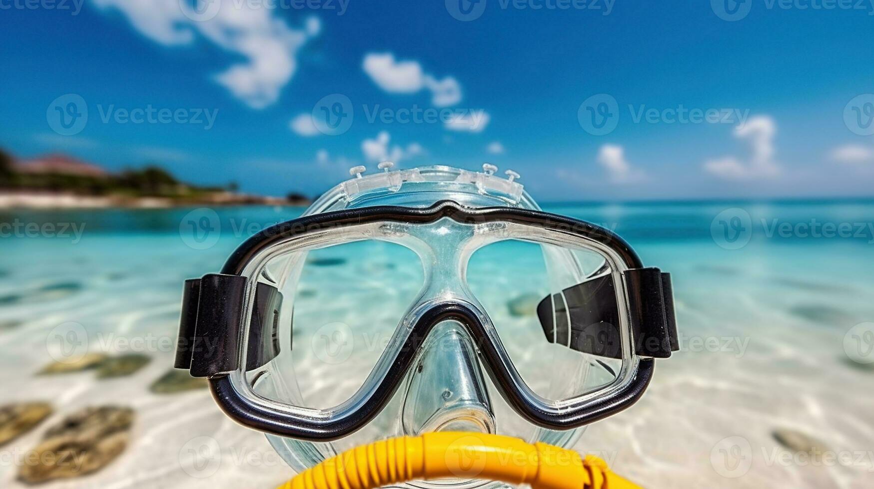 Snorkeling Gear with Beach and Sky Views. Generative AI photo