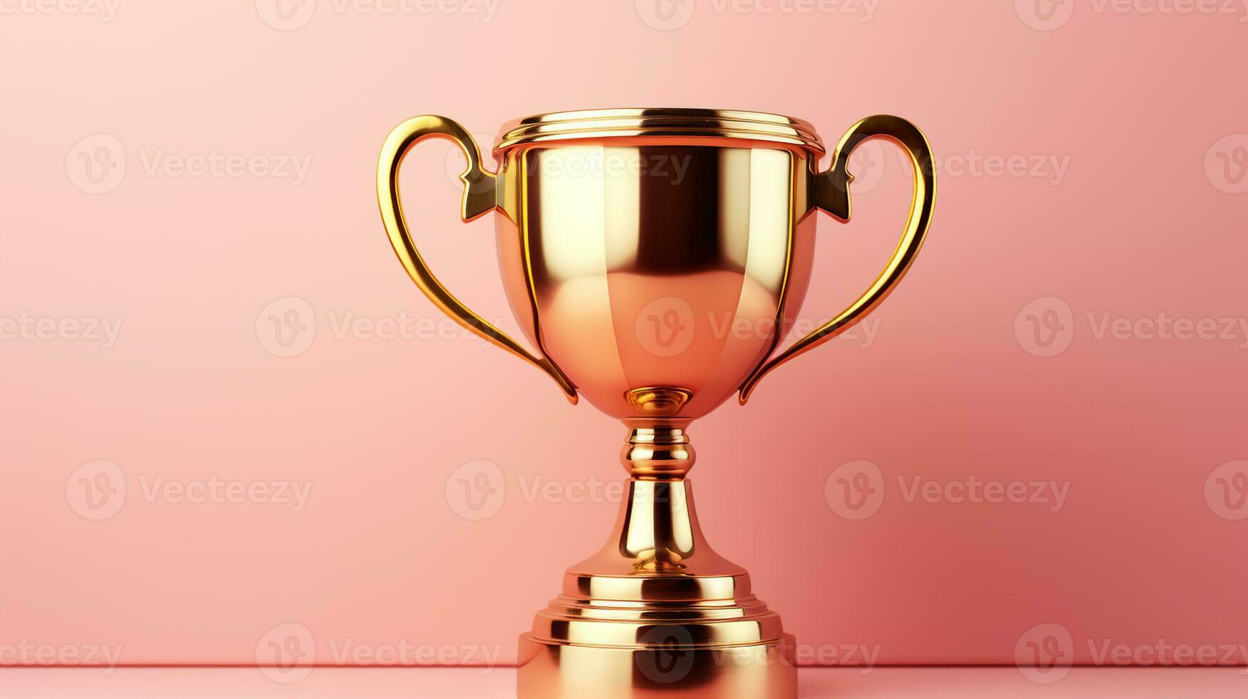 Golden Trophy Cup on a Pink Background. Victory Symbolized by a Golden Trophy. Generative AI photo