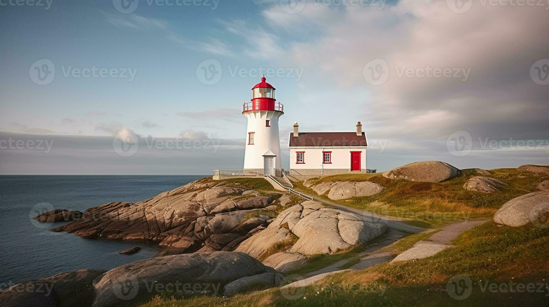 Lighthouse With Beautiful Natural Landscape. Generative AI photo