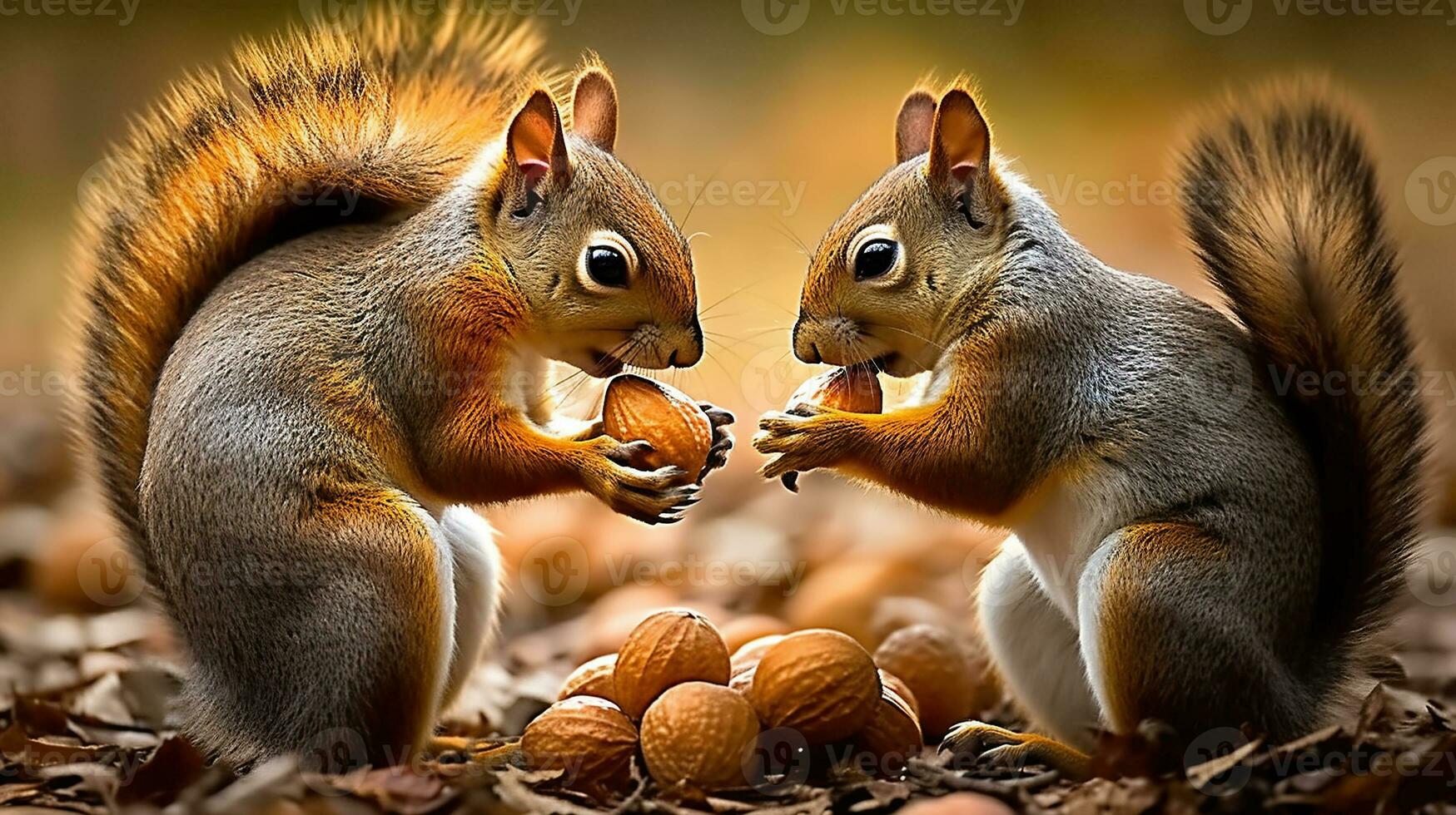 Squirrels Battling for the Ultimate Snack. Generative AI photo