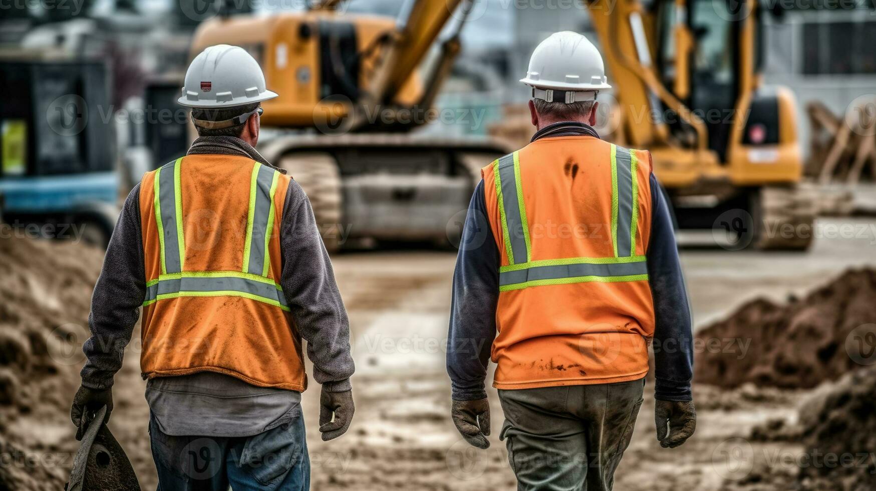 en el sitio socios. dos trabajadores en uniforme haciendo progreso. generativo ai foto