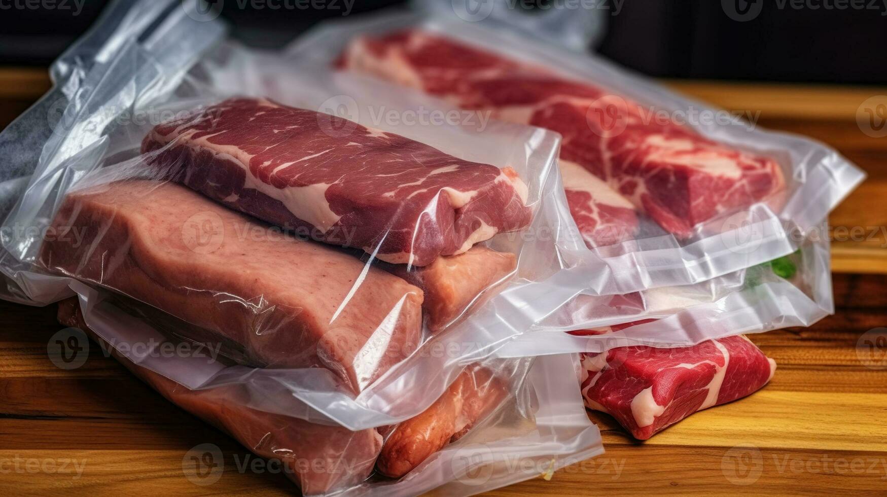 sellado para sabor. carne perfección en vacío embalaje. generativo ai foto