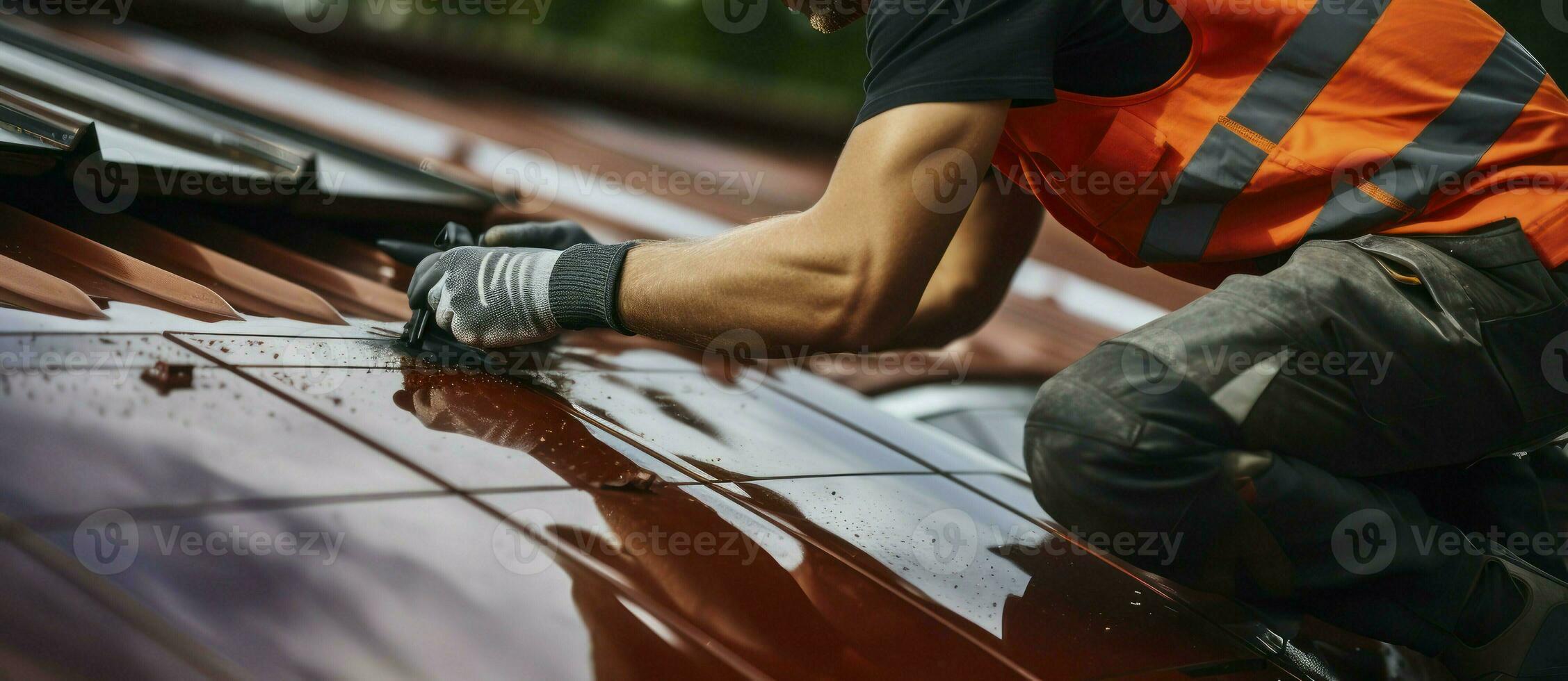 Craftsmanship Above. Perfecting the Metal Tile Roof Installation. Generative AI photo