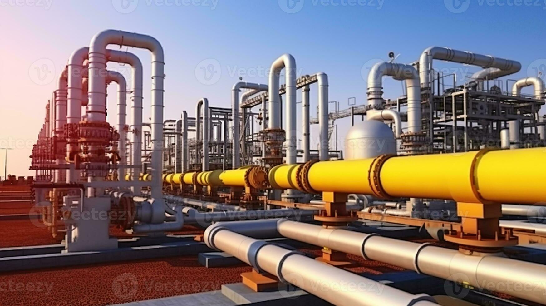 Exploring Oil Field Infrastructure with Pipes and Valves. Generative AI photo