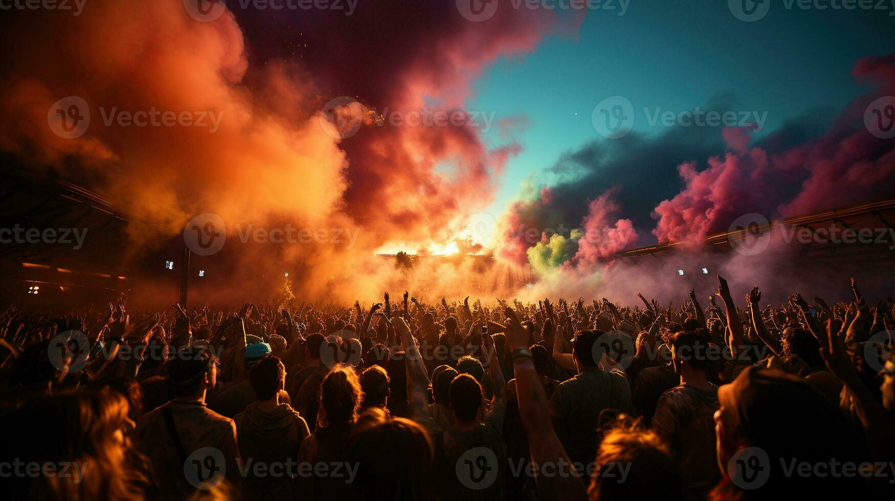 holi festival celebracion, personas vistoso siluetas frotis y empapar cada otro con colores. generativo ai foto