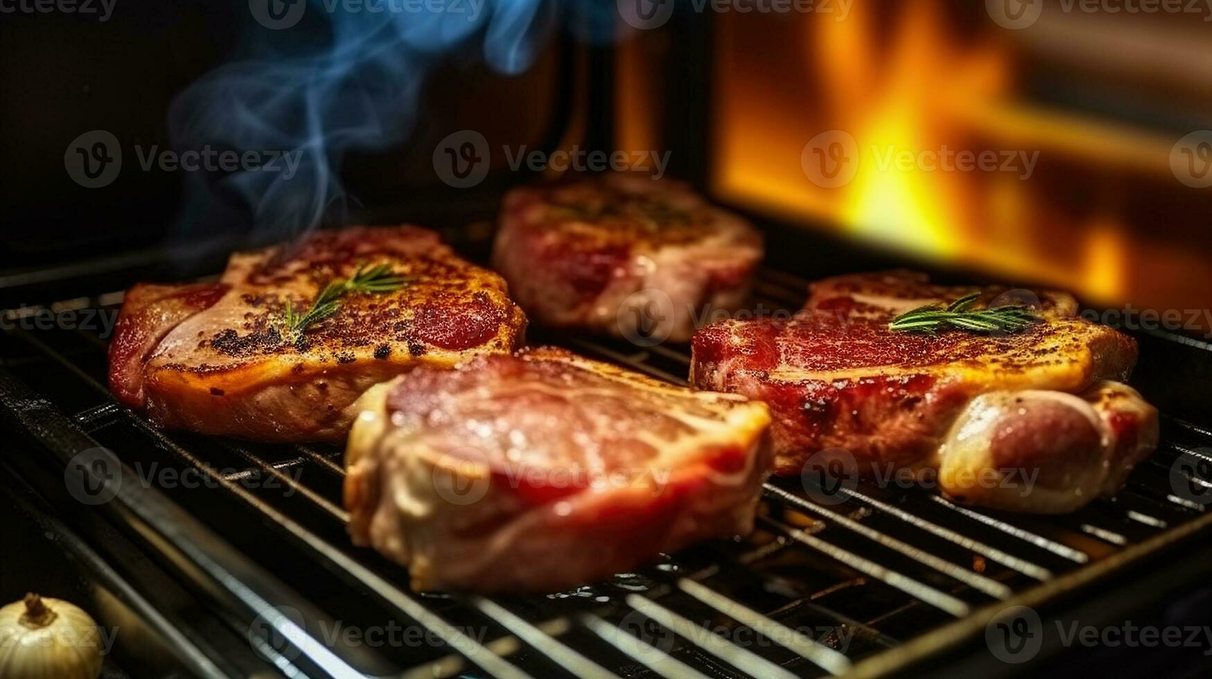 Savory Delights. Pork neck grilled in the kitchen oven. Generative AI photo