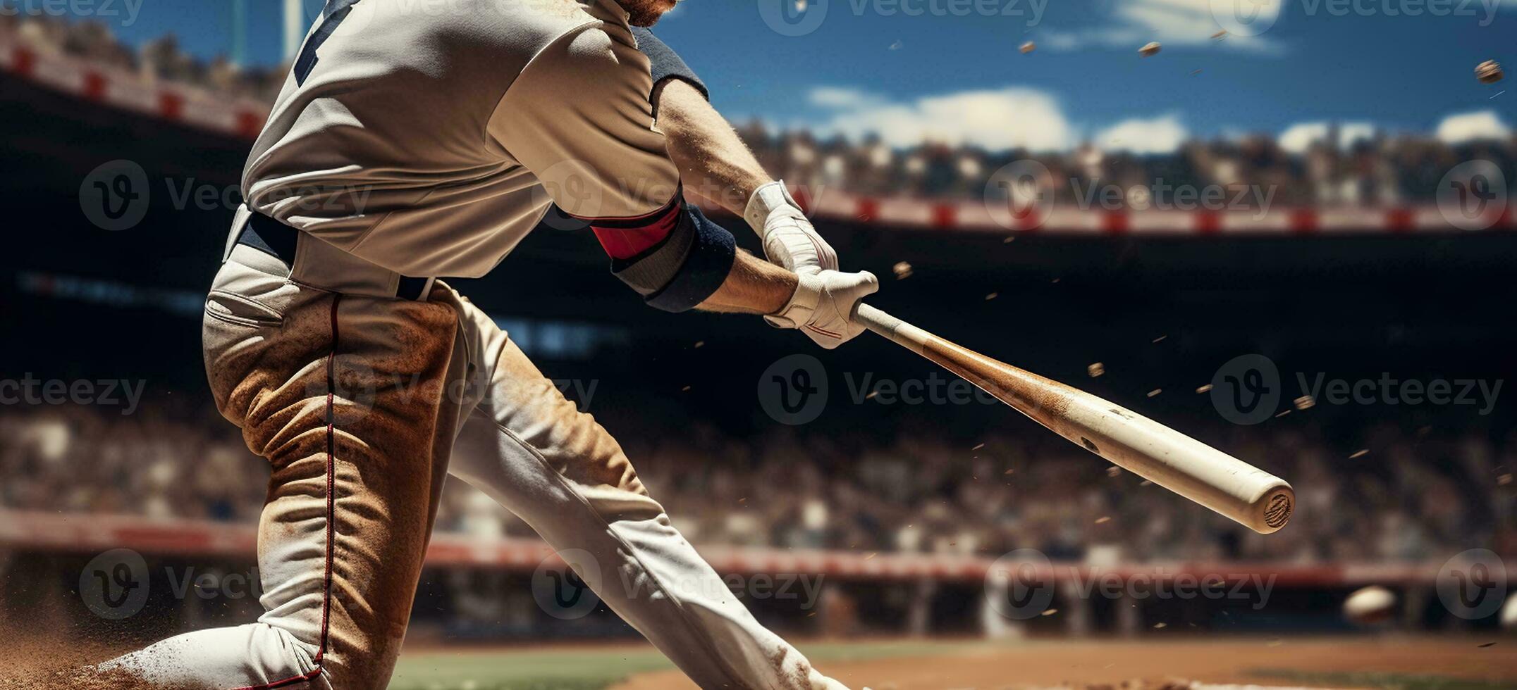 Spectacular Cricket Swing. A slow-motion shot of a batsman hitting the ball. Generative AI photo