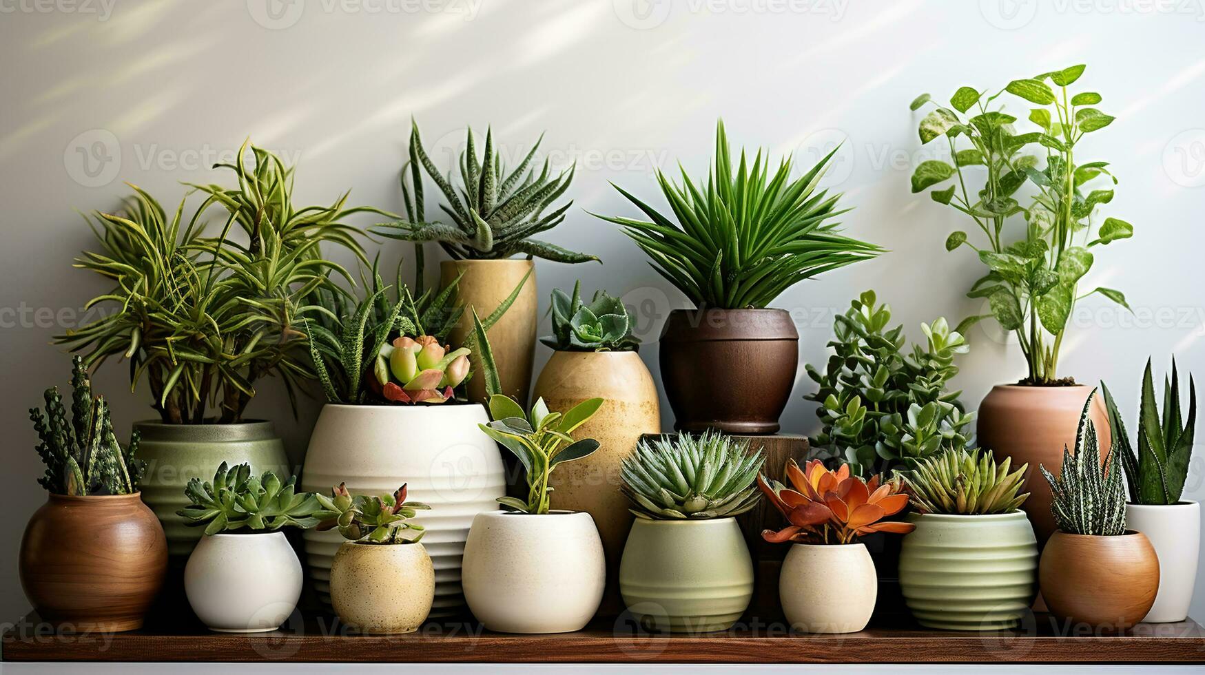 A Breath of Freshness. Potted Succulents and Verdant Herbs in Harmony. Generative AI photo