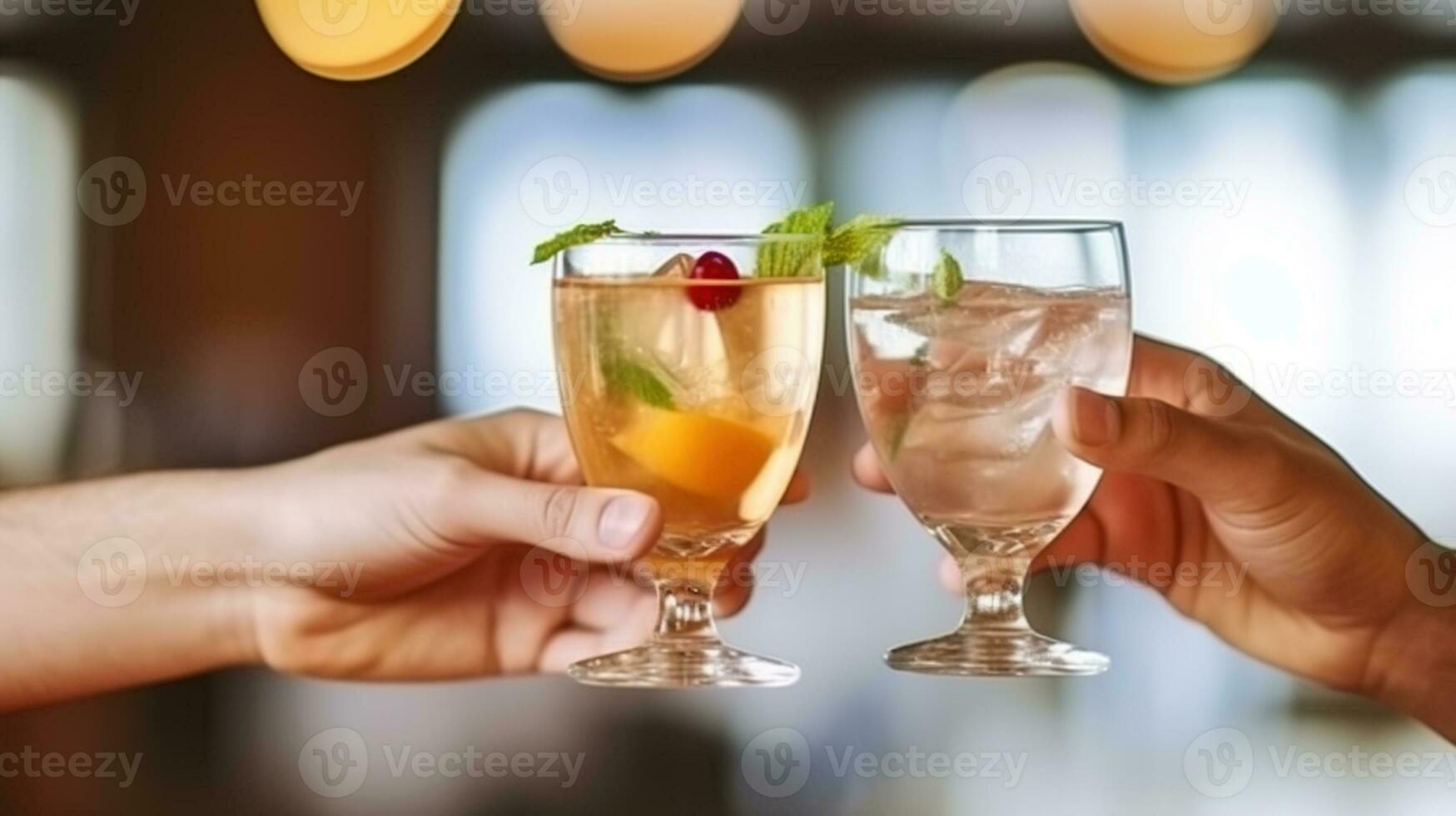 Cheers to Love - Two cocktail glasses in man and woman hand. Generative AI photo