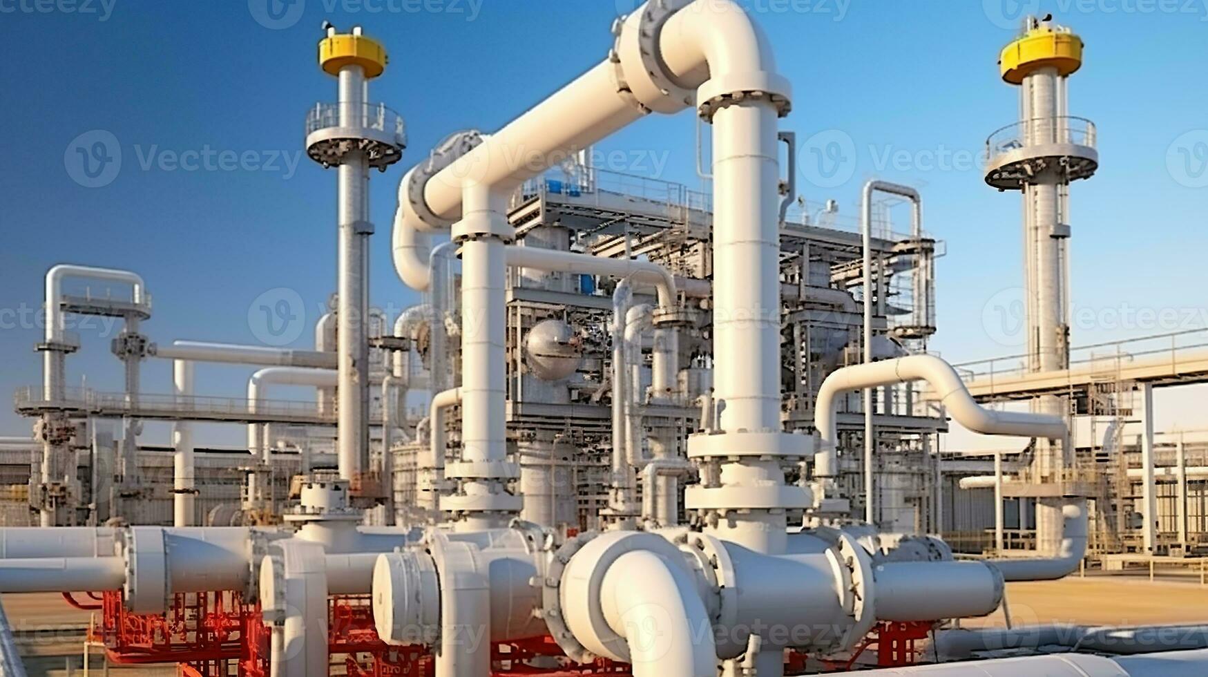 Oil and gas processing plant with pipe line valves. The Heartbeat of Efficient Oil and Gas Processing. Generative AI photo