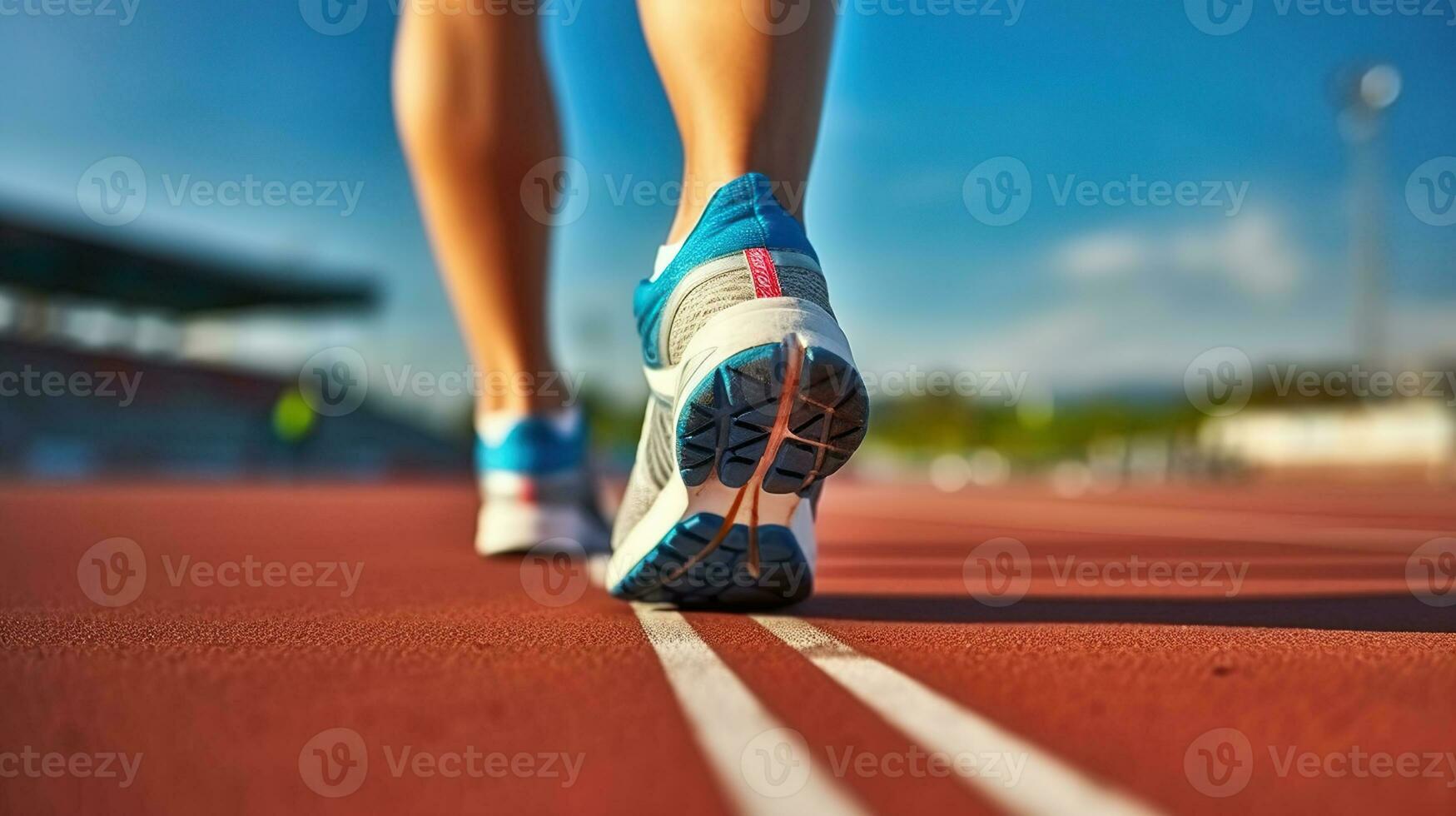 Runner's Feet in Action on the Stadium Track. Generative AI photo