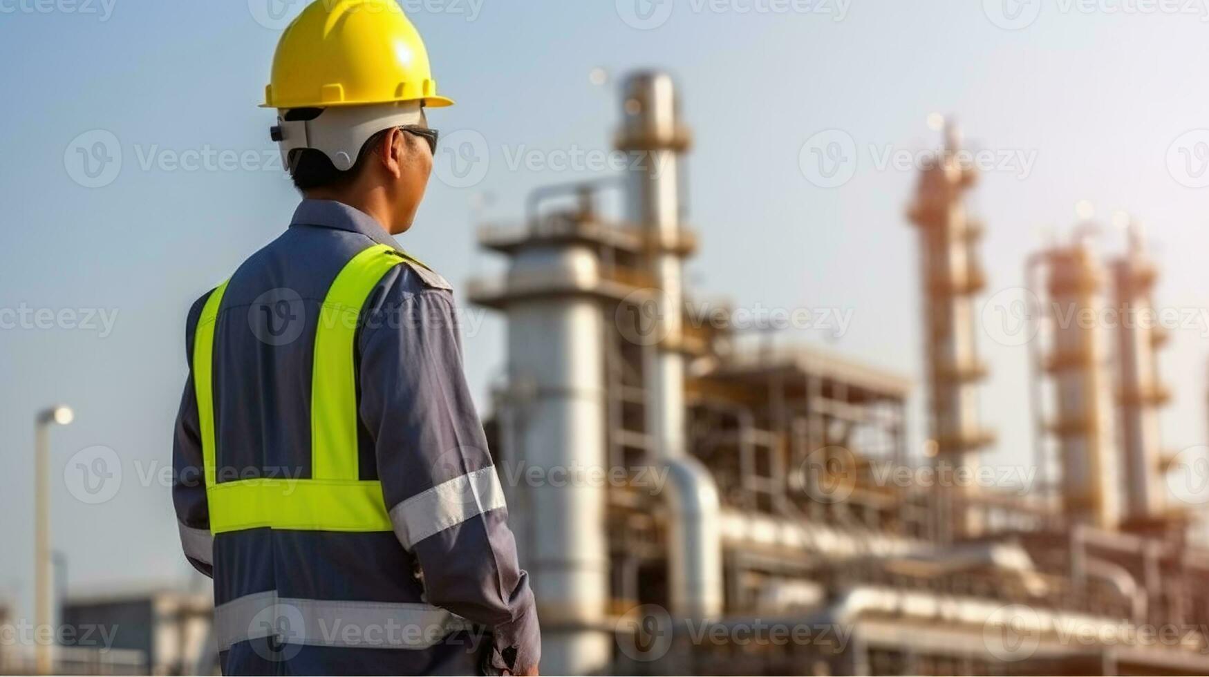 un de ingeniero perspectiva a el petróleo refinería en petroquímico industria. generativo ai foto