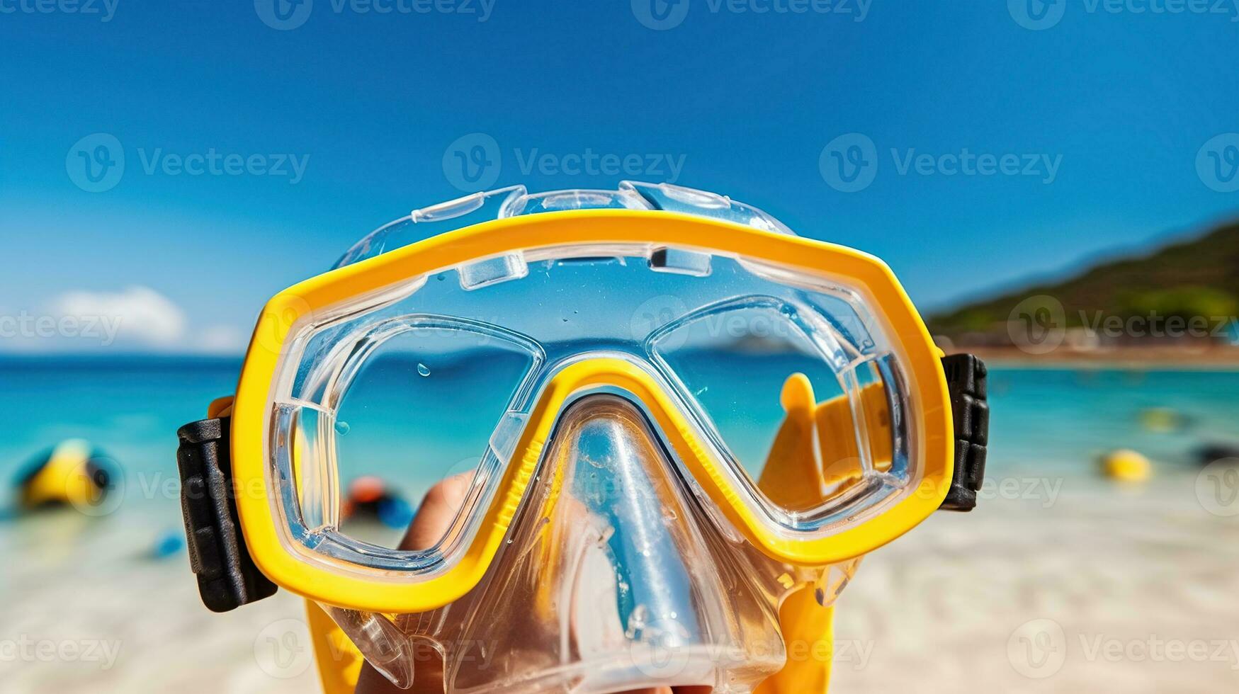 Snorkeling Gear with Beach and Sky Views. Generative AI photo