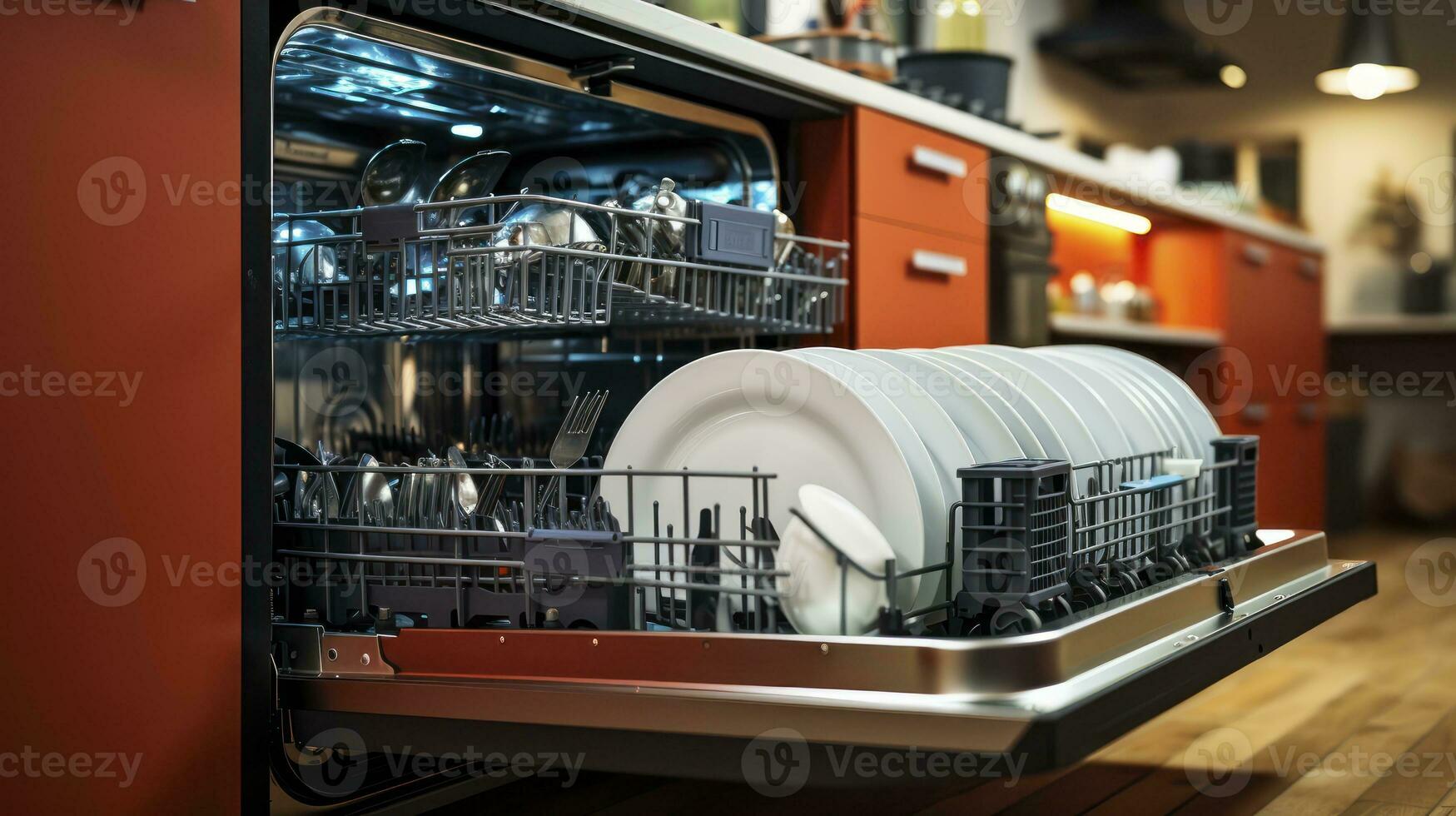 The Kitchen's Dishwasher Ready for Repair. Generative AI photo