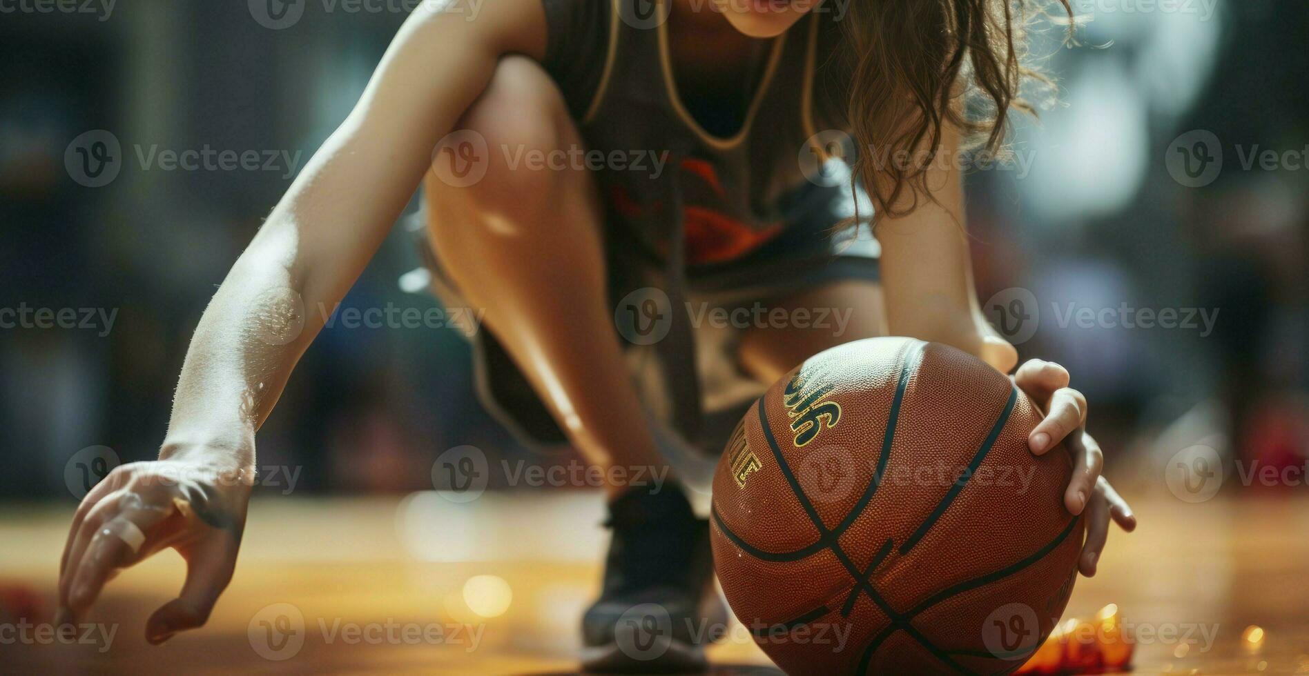 Basketball Dreams - A Girl's Prelude to Streetball Action. Generative AI photo