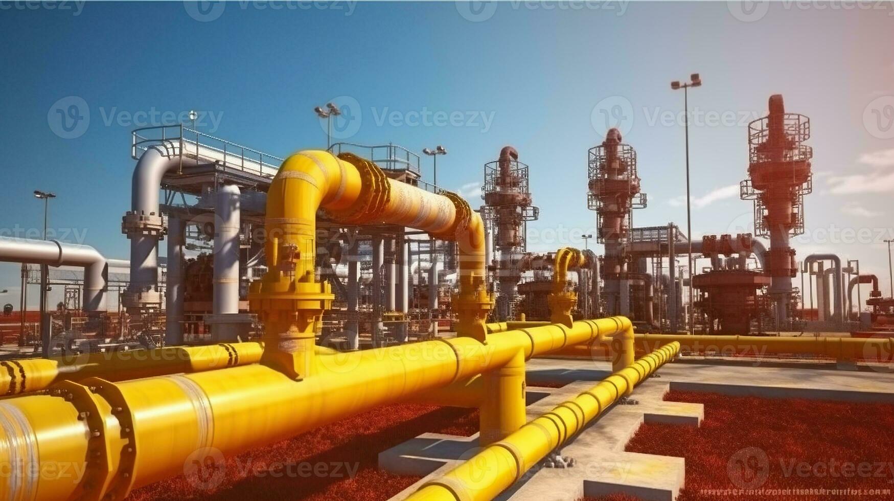 A Close-Up of Oil Field Pipes and Valves. Generative AI photo