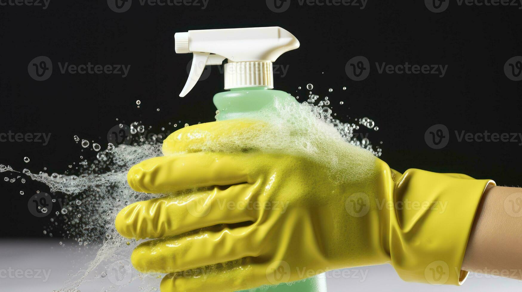 Cleaning in Action. Hands with Spray and Sponge. Generative AI photo