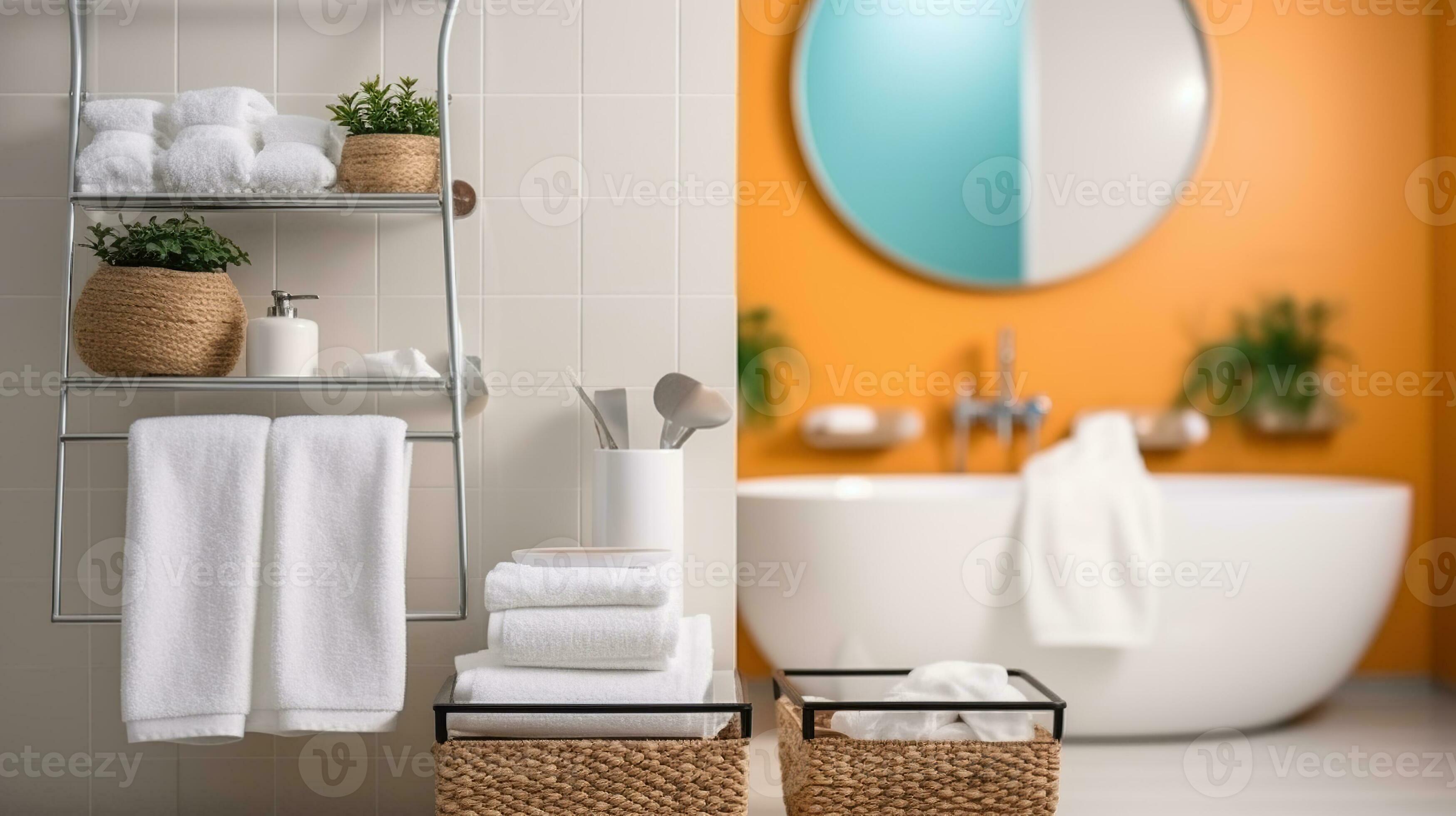 Contemporary Elegance - A Modern Bathroom Oasis with Clean Towels.  Generative AI 32489121 Stock Photo at Vecteezy