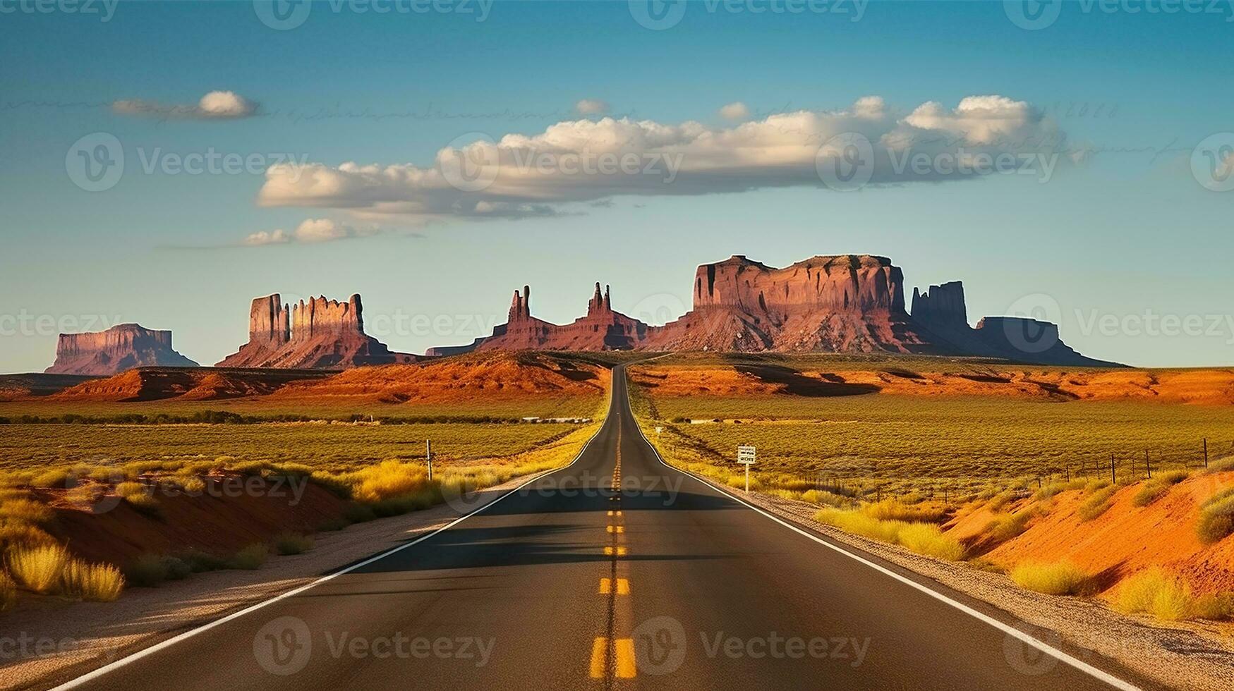 Empty scenic highway in Monument Valley. Generative AI photo