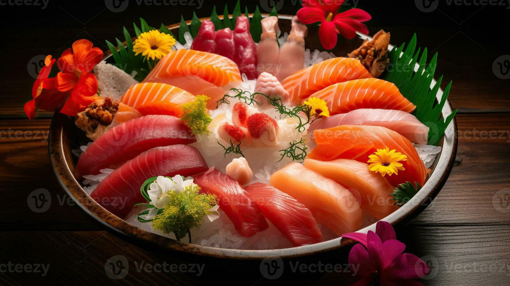 Raw and Exquisite. A Delectable Sashimi Platter. Generative AI photo