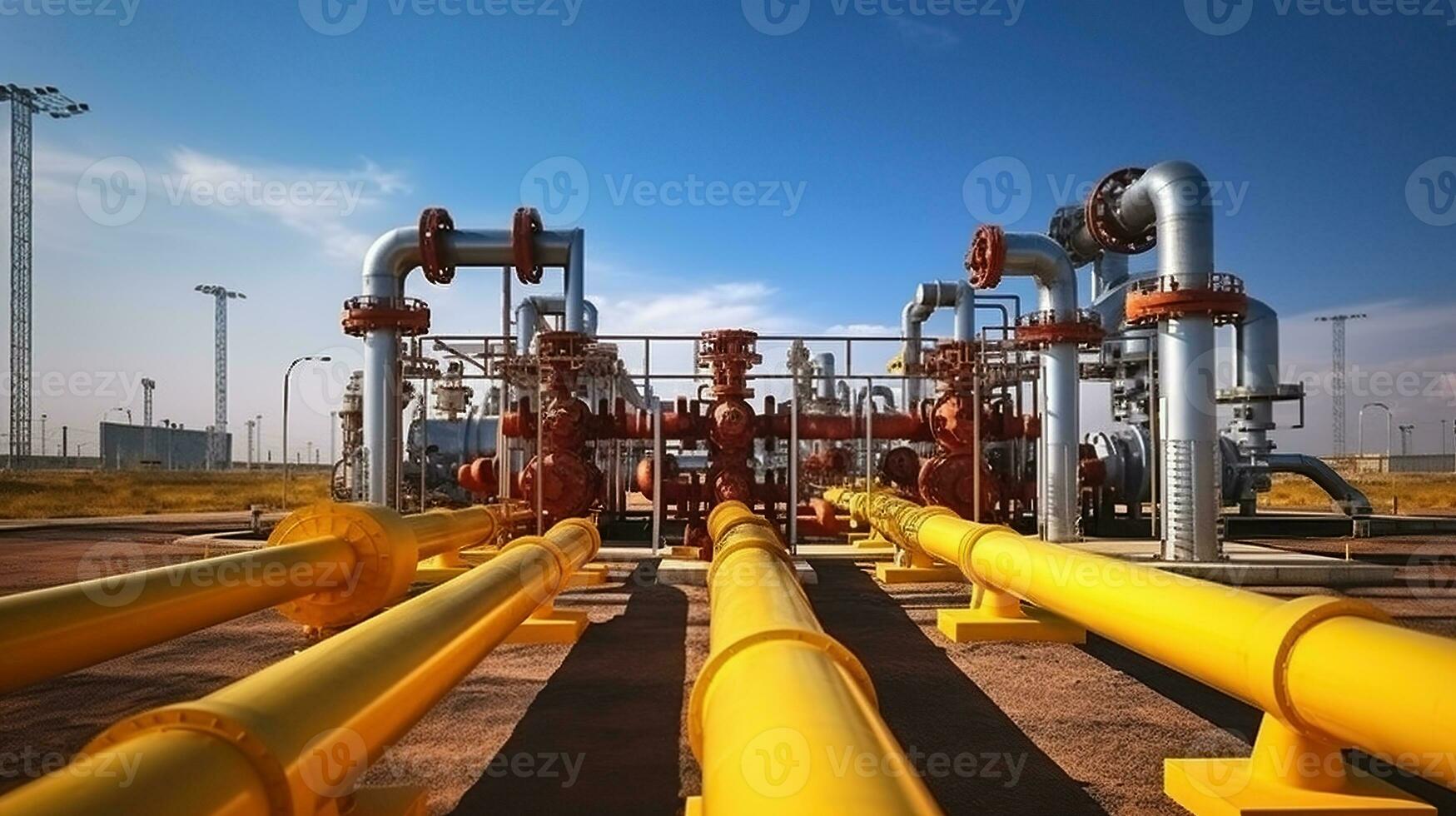 Pipes and Valves in the Oil Fields. Generative AI photo