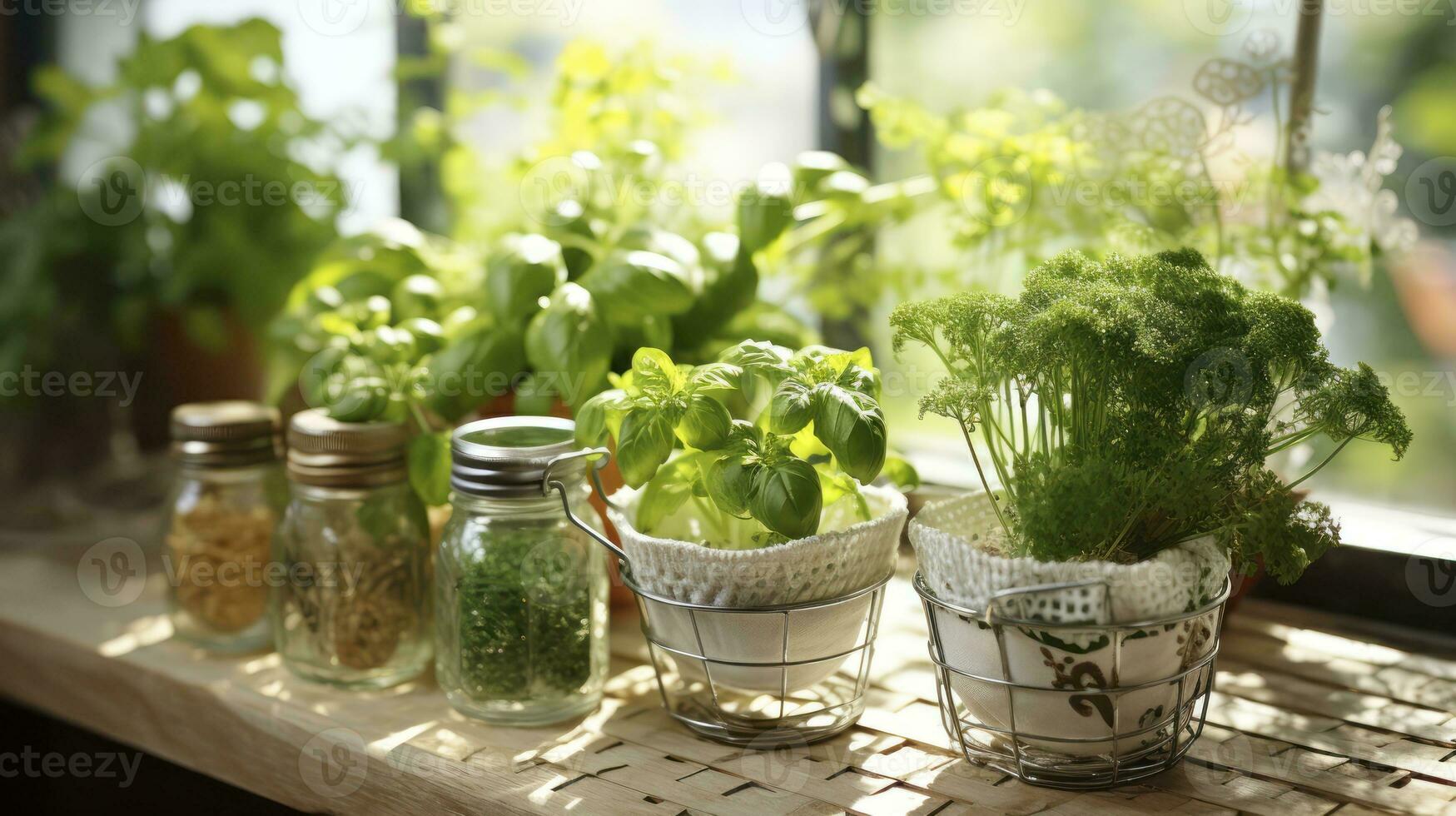 A Kitchen Garden of Fresh Herbs. Generative AI photo