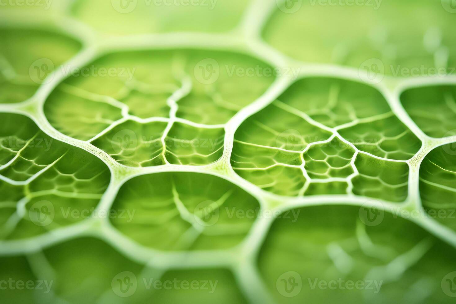 Cells of a green plant under a microscope. Generative AI photo