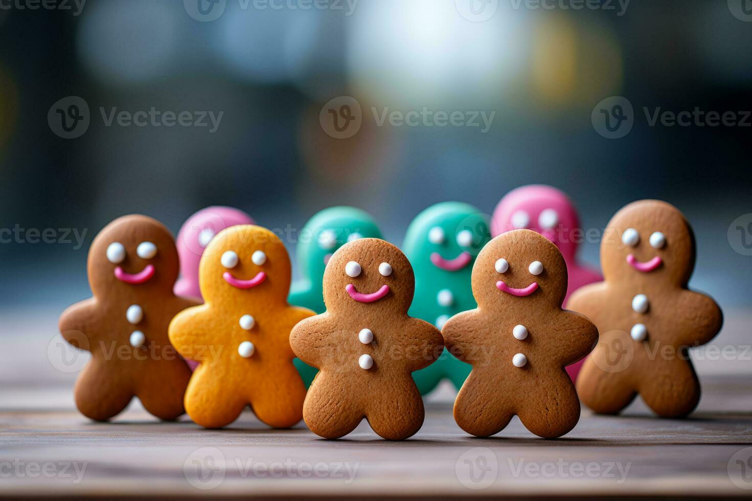Homemade gingerbread cookies. Gingerbread man cookies in Christmas setting. Generative AI photo