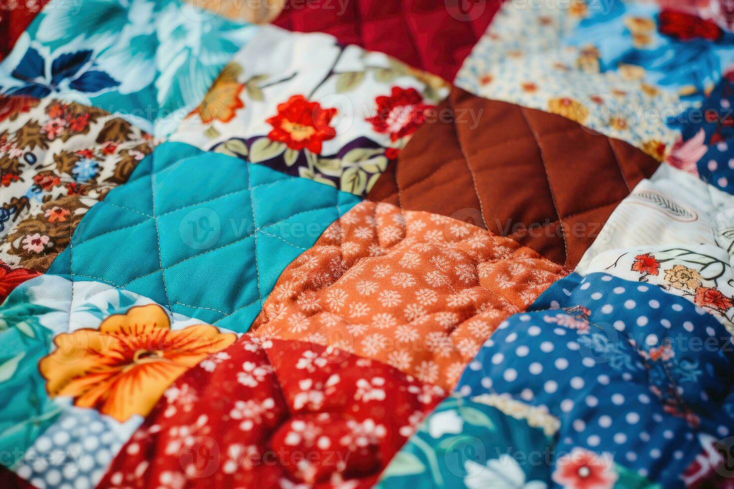 Color handmade blanket in style patchwork. Patchwork quilt. Generative AI photo