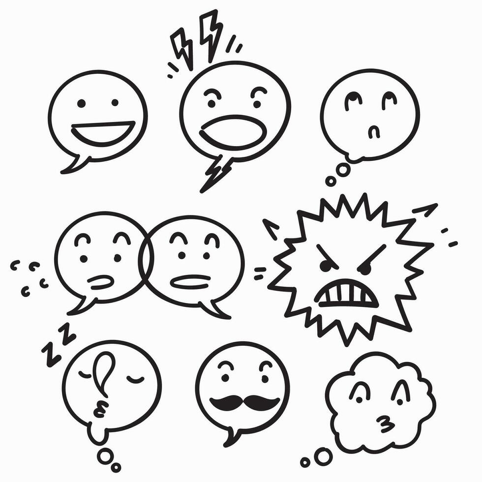 mano dibujado garabatear burbuja habla con emoticon cara ilustración vector