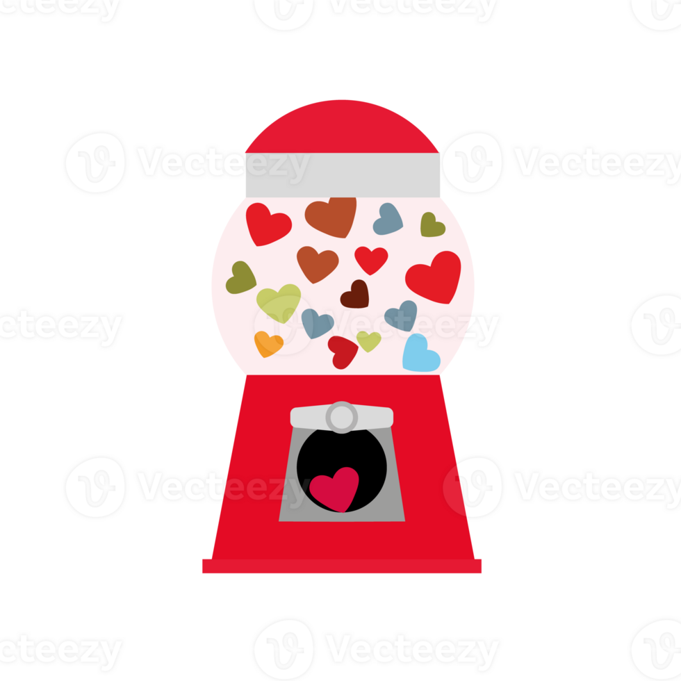 Heart in vending machine filled with colored bubble gum hearts. illustration with transparent glass. Valentine's day. png