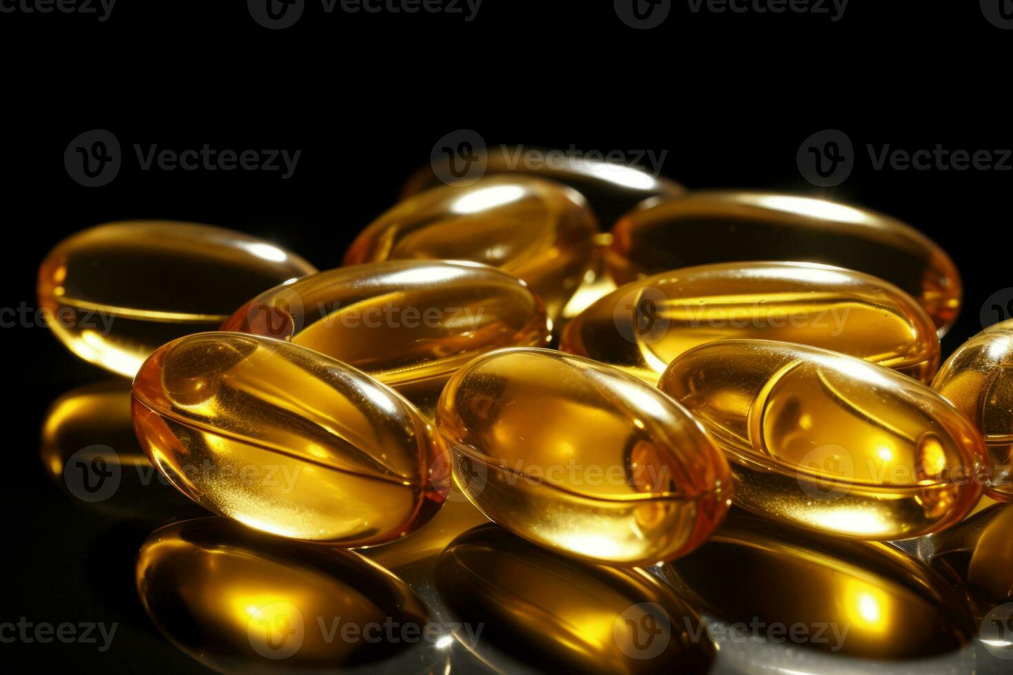 Medical pill capsules. Medicine, healthcare or pharmacy concept. Capsules Omega 3 on dark background. Generative AI photo