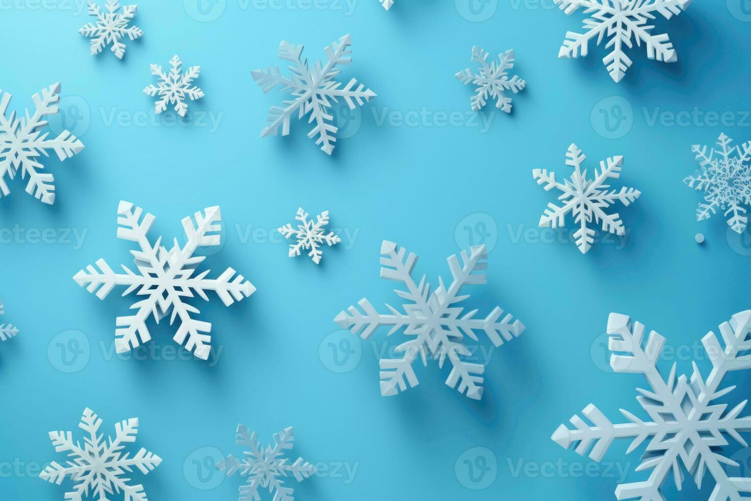 3d snowflakes on the soft blue background. Generative AI illustration photo