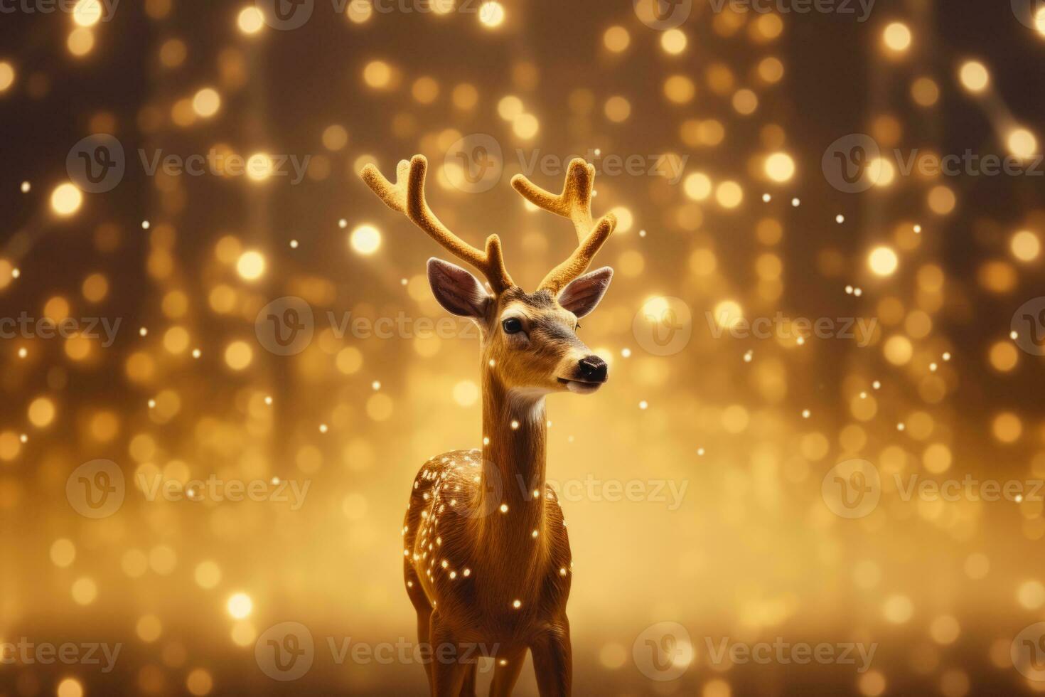 Christmas deer on bokeh lights background. Generative AI photo