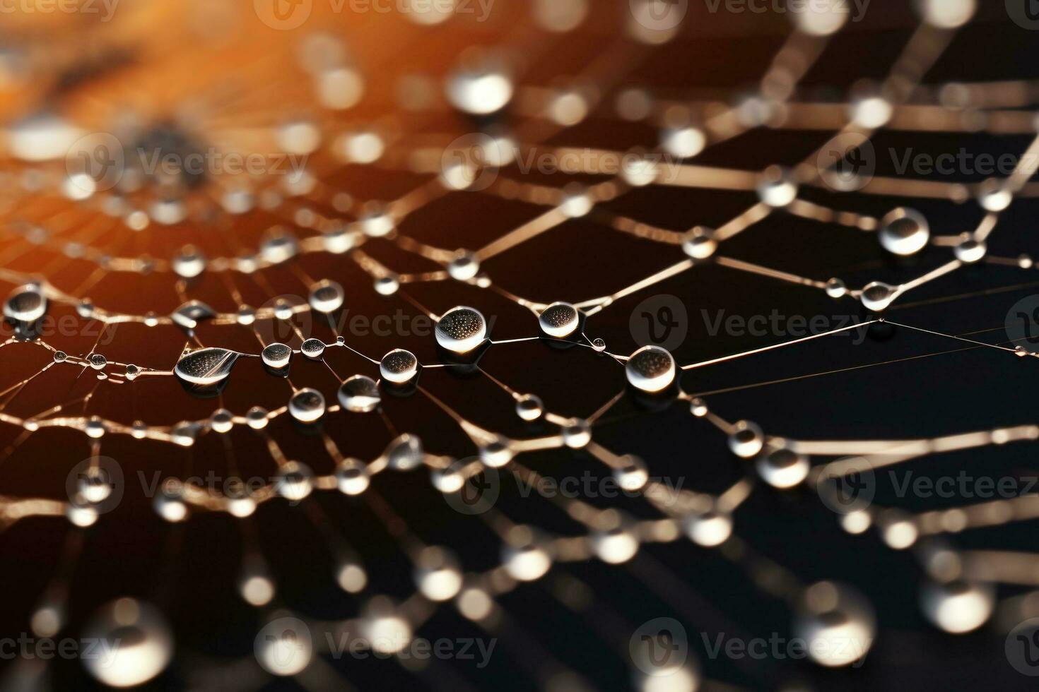 Cobweb natural rain pattern. Spider web adorned with dewdrops that glistened in the morning light. Generative AI photo