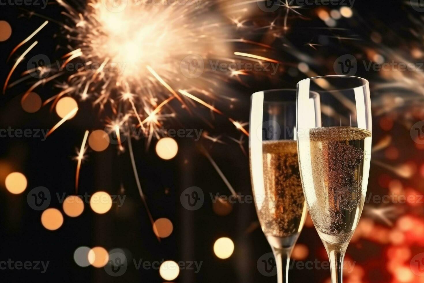 New year's eve celebration background with champagne. Golden bokeh. Generative AI photo