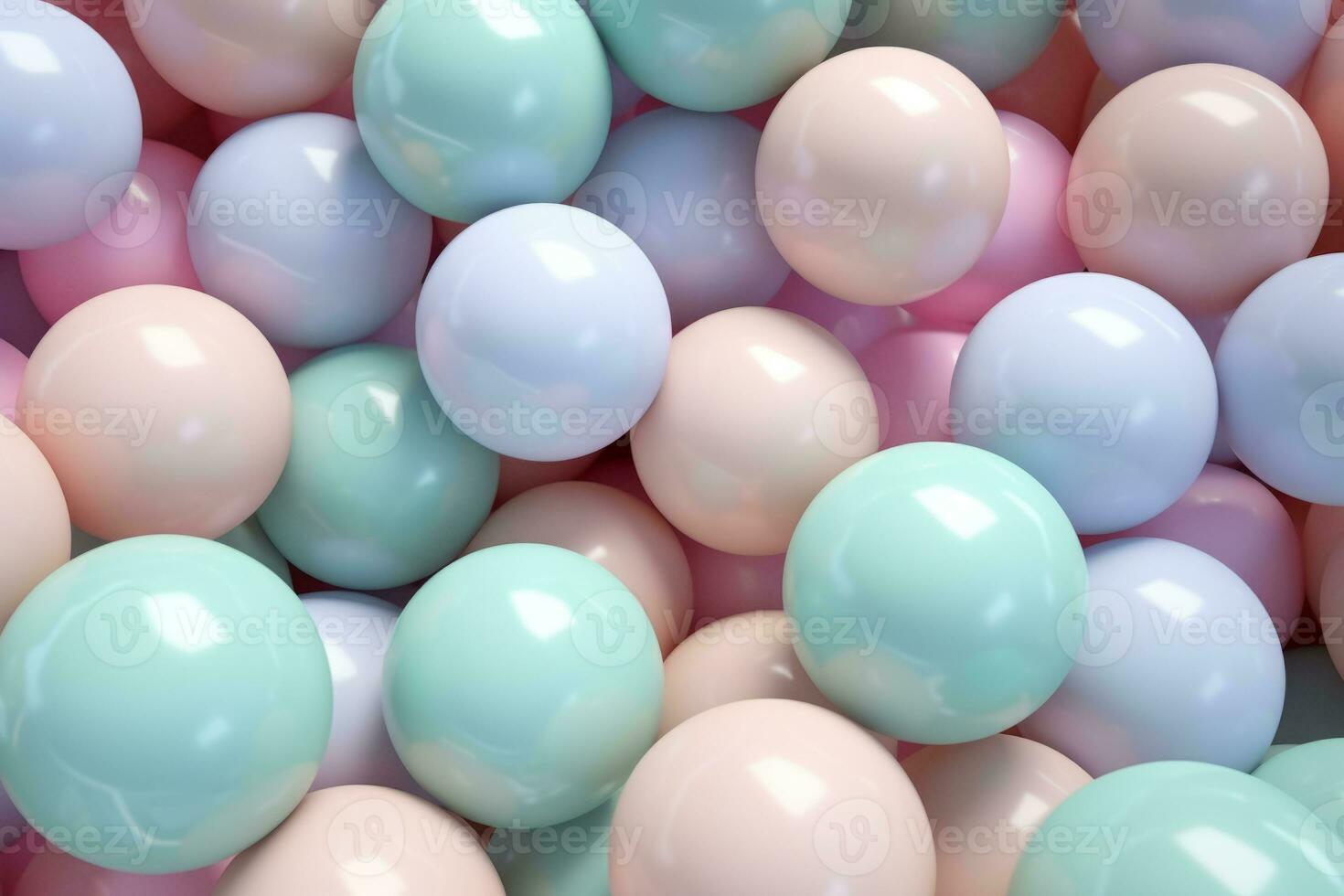 Abstract background with colorful spheres. Minimalistic glossy balls in pastel colors. Generative AI photo