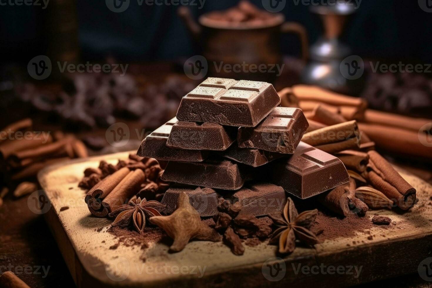 Chocolate made from natural cocoa and milk. Generative AI photo
