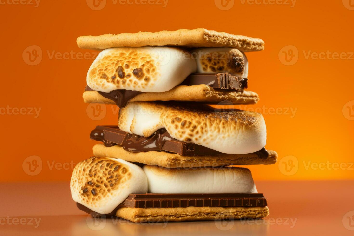 Homemade marshmallow smores with chocolate on crackers. Generative AI photo