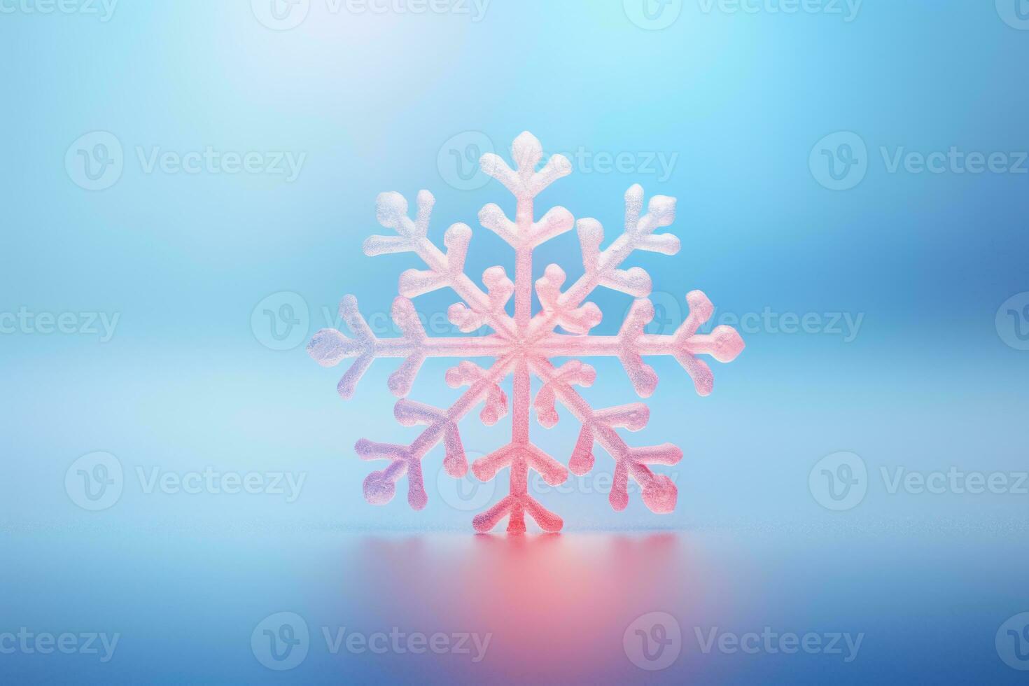 Gradient snowflake in pastel colors on blurred background. Generative AI photo