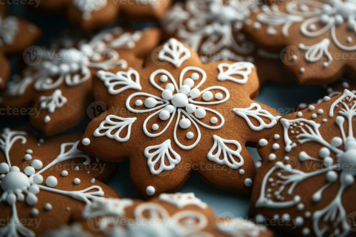 Gingerbread cookie pattern with icing details. Generative AI photo