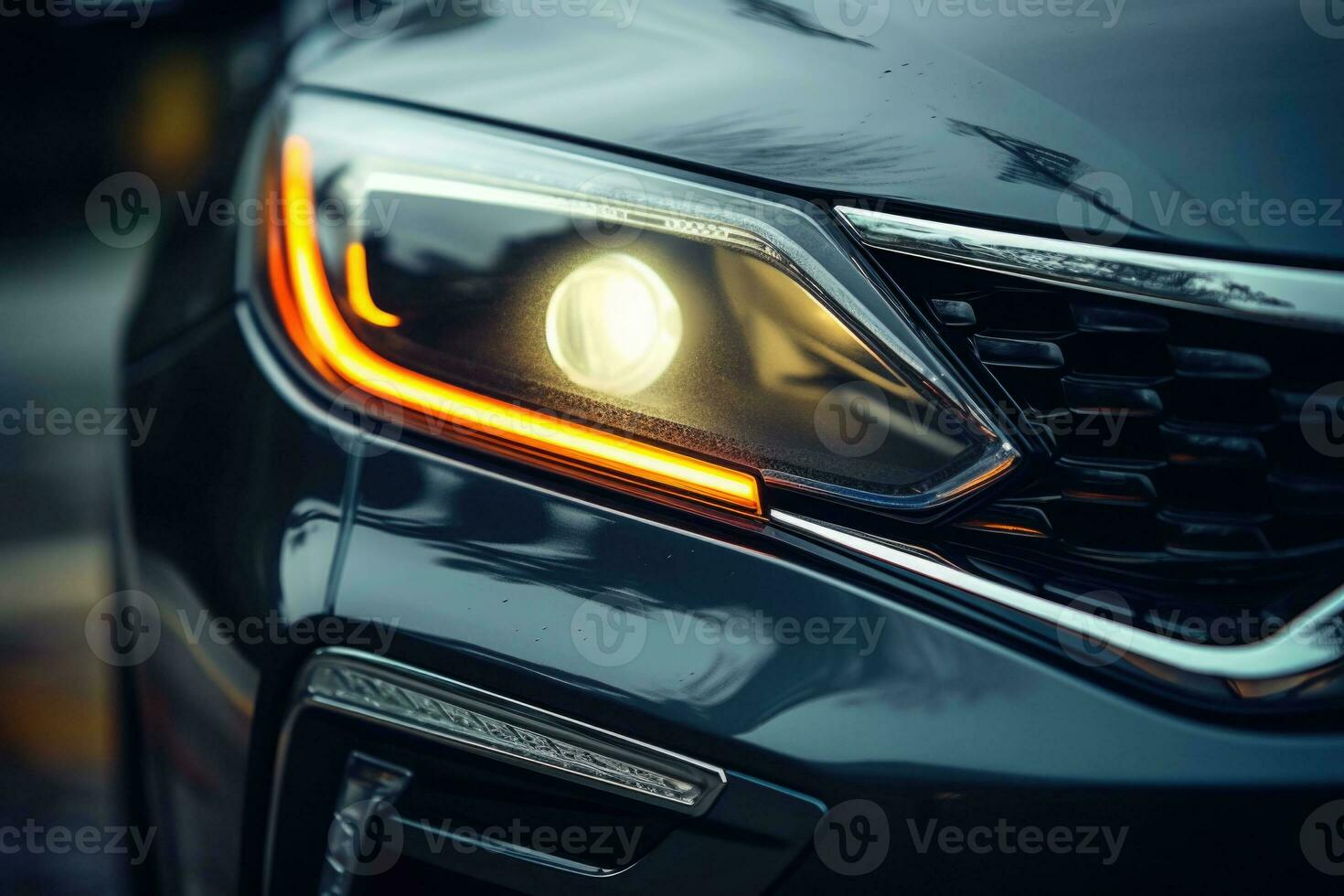 Lamp of modern car headlight. Close up view. Generative AI photo