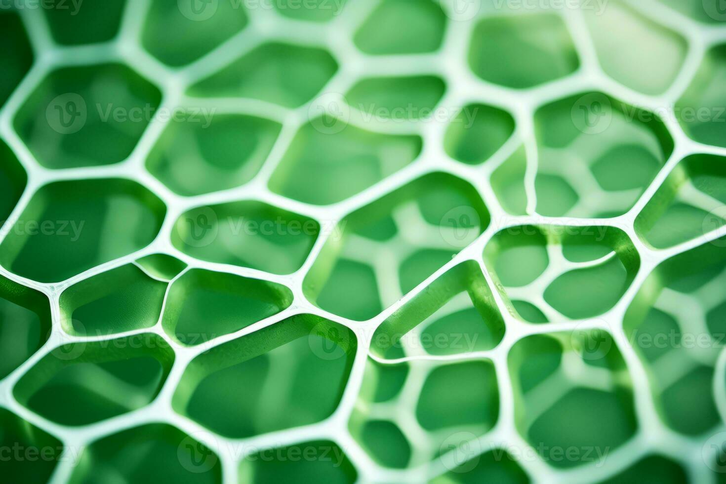 Cells of a green plant under a microscope. Generative AI photo