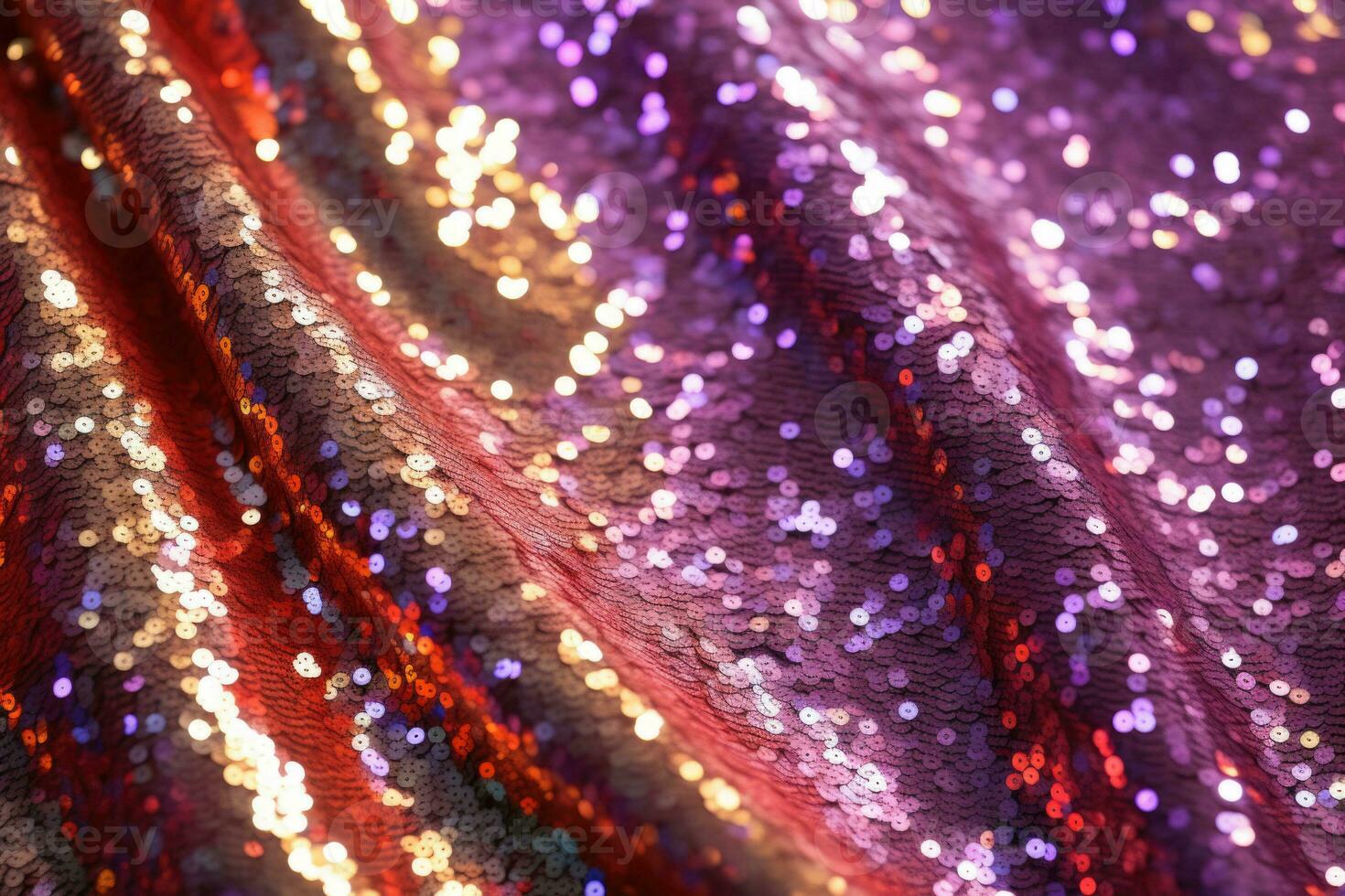 Original festive background image of sparkling sequins. Fabric texture with shiny sequins. Generative AI photo