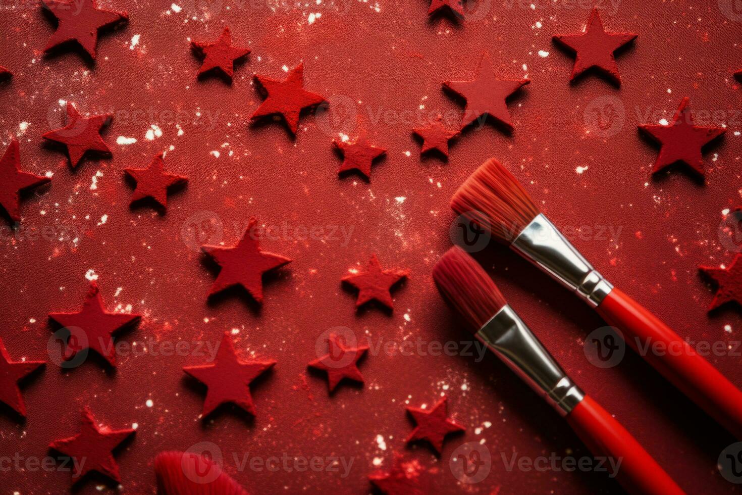 Brushes with glitter confetti in the form of stars. Generative AI photo